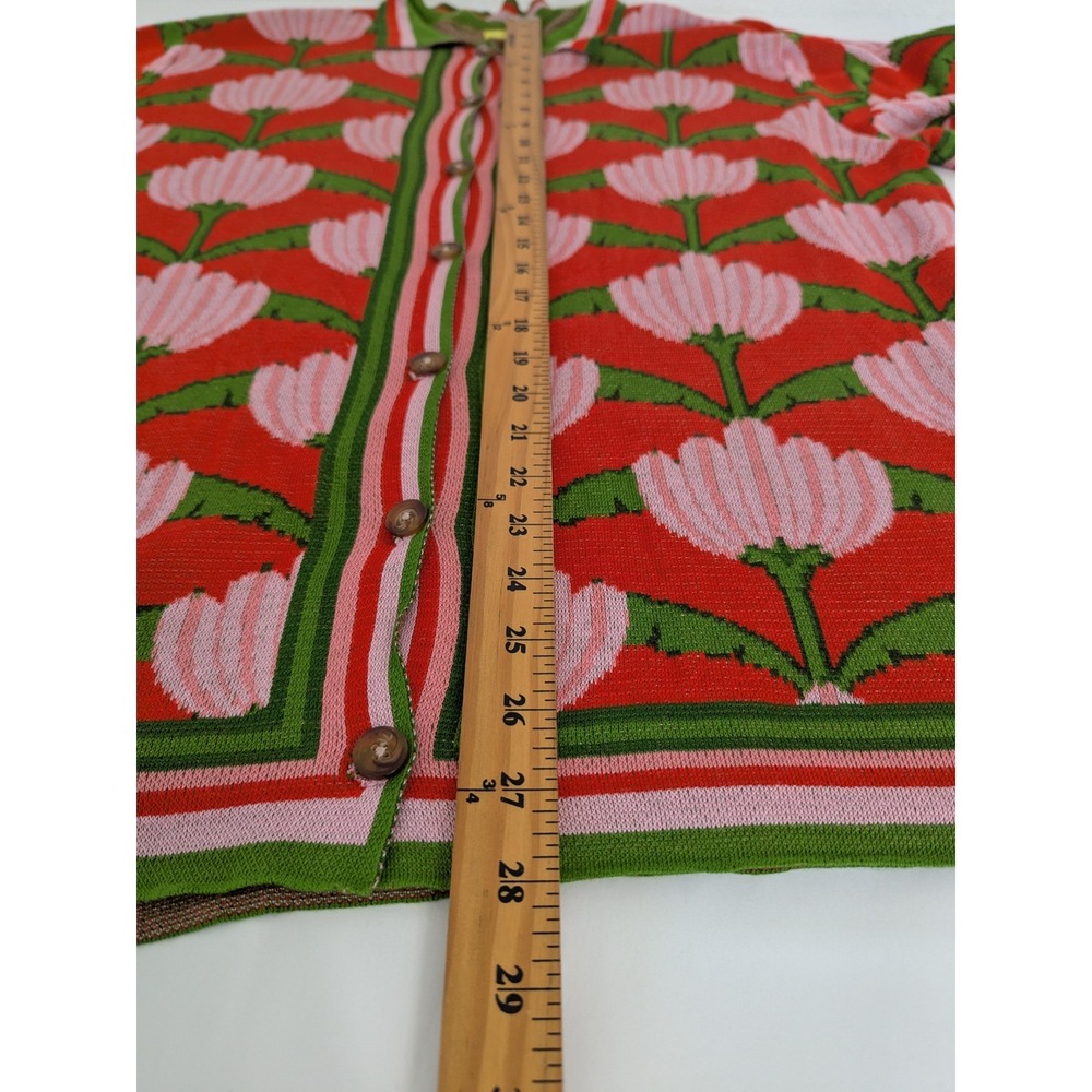 Farm Rio Red Pink Floral Tulip Knit Oversized Button Down Shirt Cardigan Size M - Picture 8 of 10